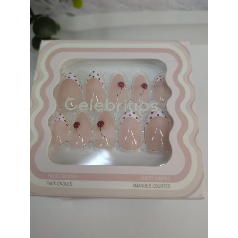 NIB LOT 3 SHORT ALMOND🥰Celebritips Press On Nails Set Burgundy Raspberry Cherry